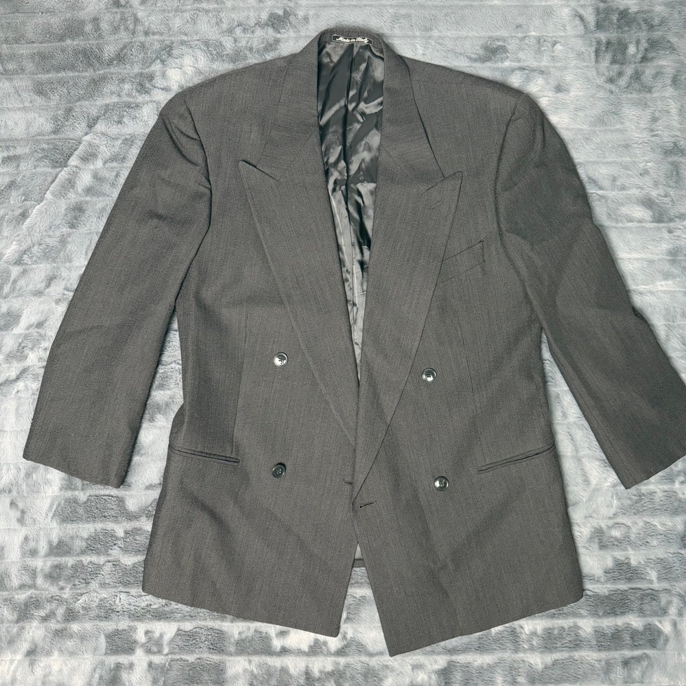 Mani Blazer Mens 40 Charcoal Grey Double Breasted Wool Blend Made in Italy